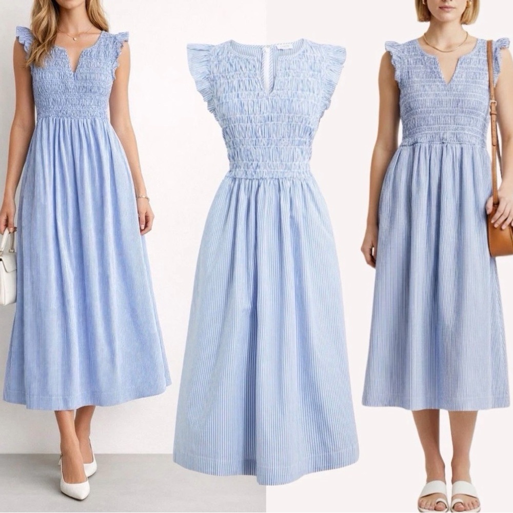 J. Crew Smocked Flutter Sleeve Midi Dress, Size XXS